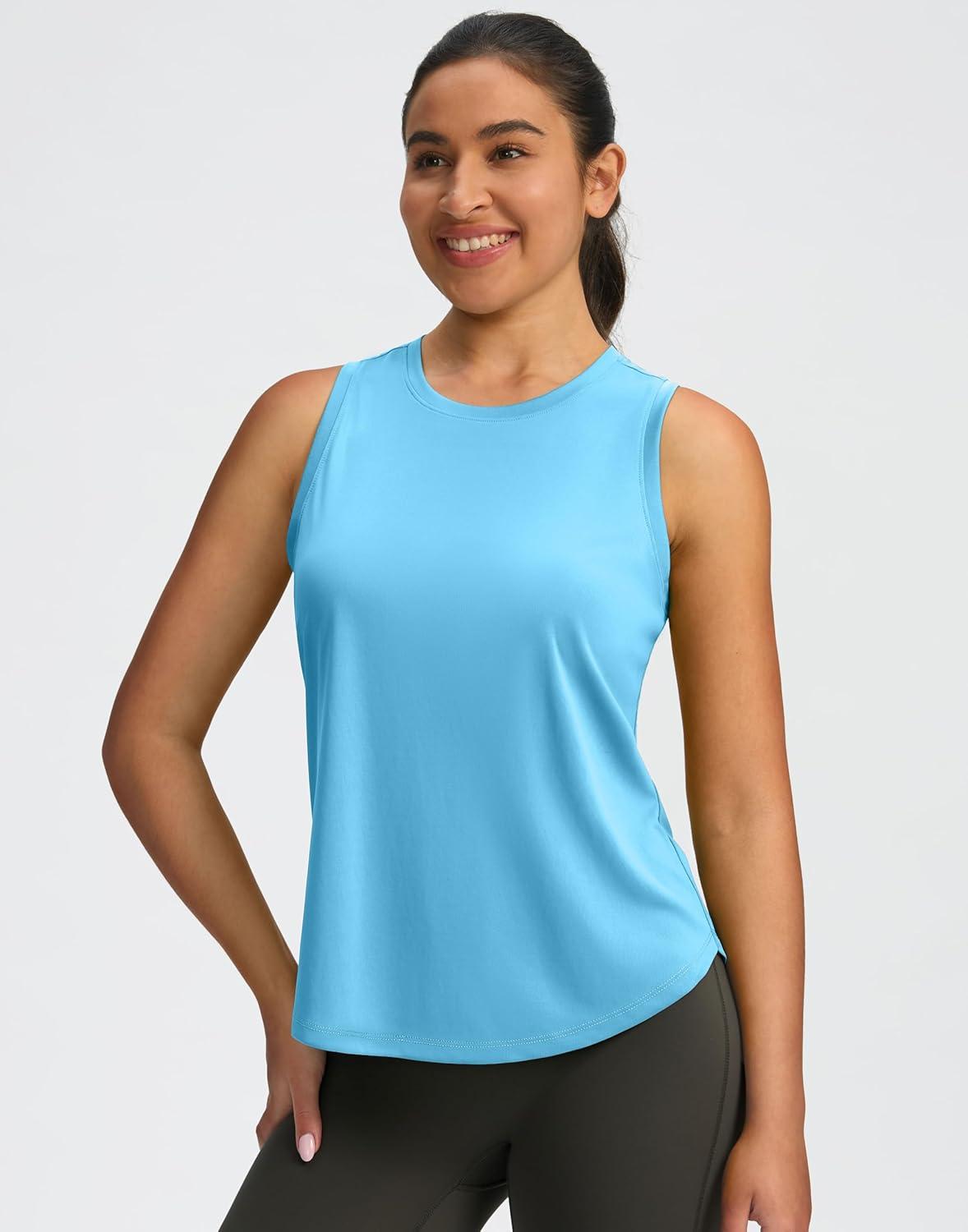 imageSANTINY Womens Sleeveless Workout Tops Lightweight Tennis Yoga Gym Athletic Running Shirts Racerback Tank Tops for WomenLight Blue