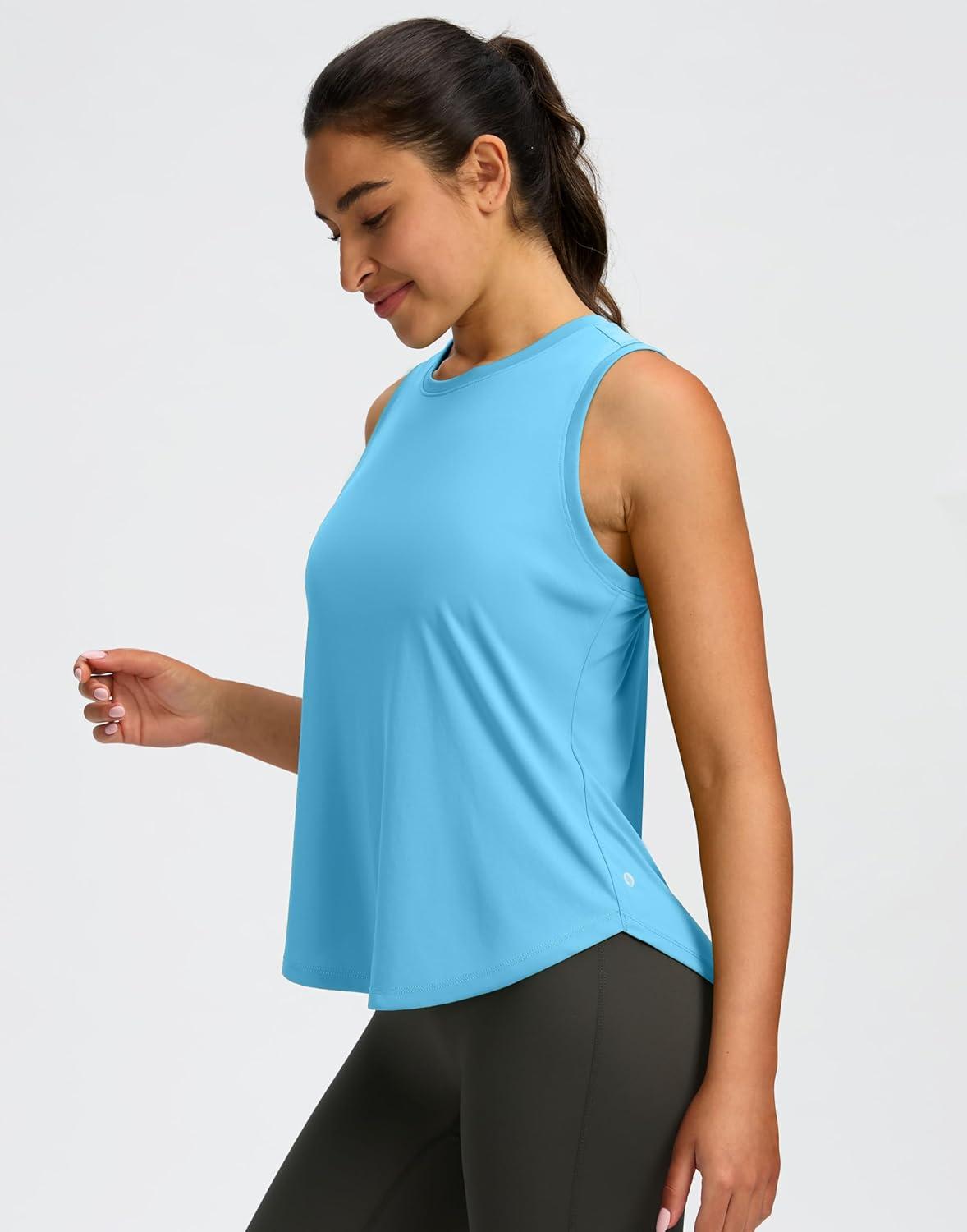 imageSANTINY Womens Sleeveless Workout Tops Lightweight Tennis Yoga Gym Athletic Running Shirts Racerback Tank Tops for WomenLight Blue