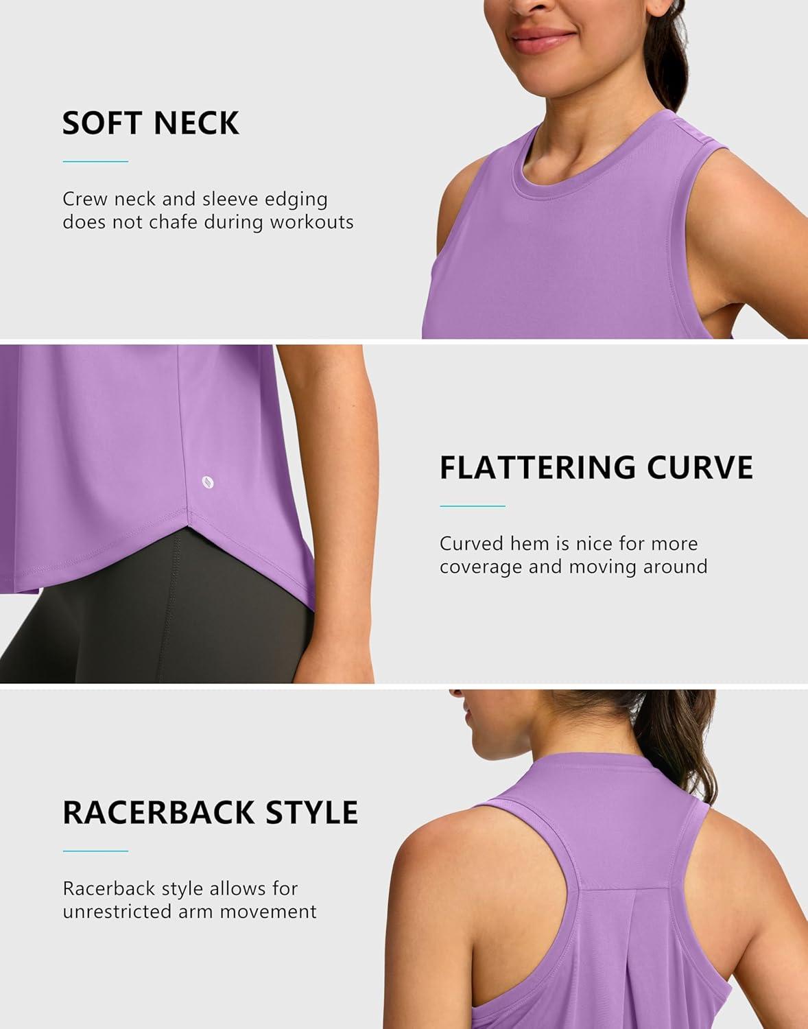 imageSANTINY Womens Sleeveless Workout Tops Lightweight Tennis Yoga Gym Athletic Running Shirts Racerback Tank Tops for WomenLight Purple