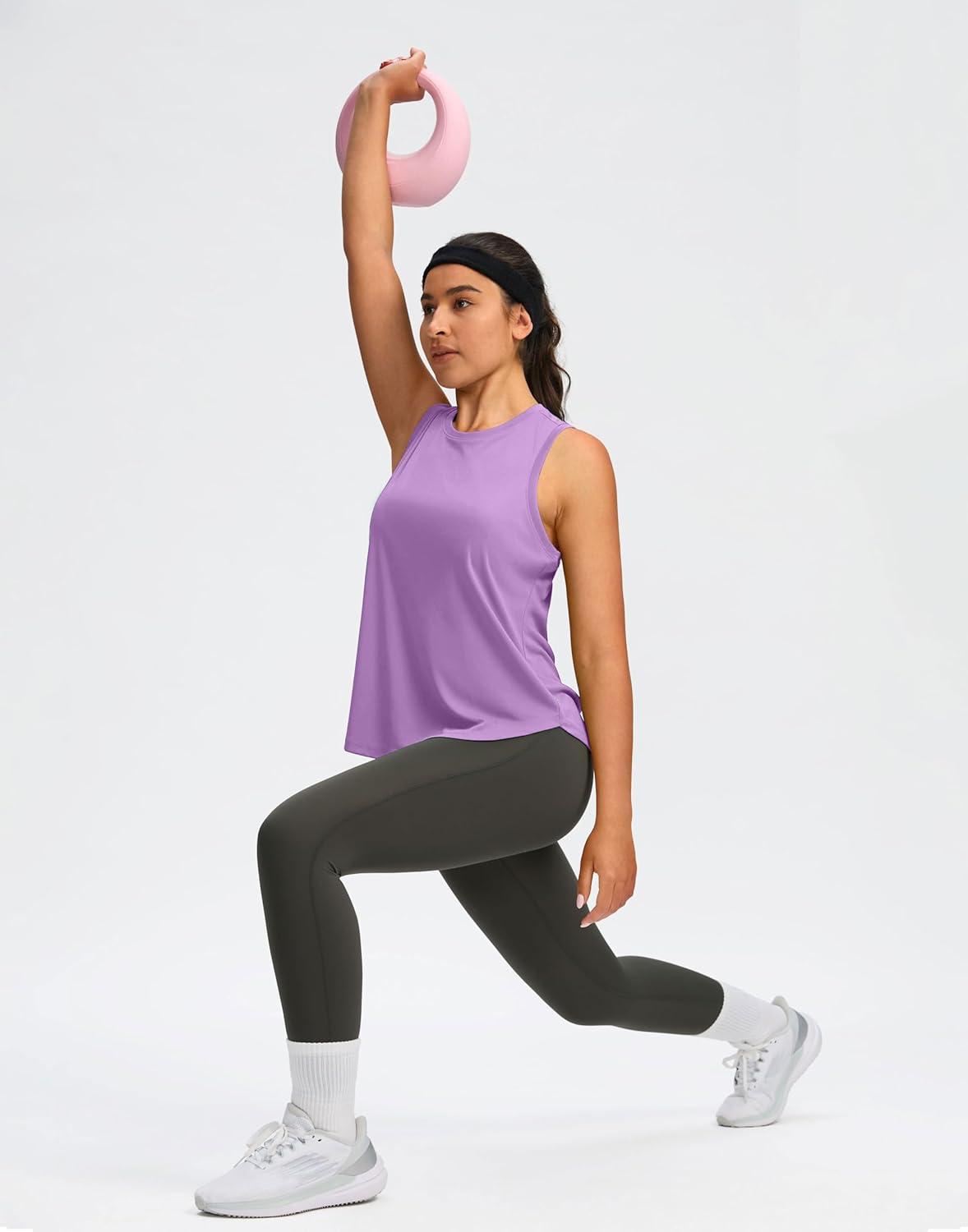 imageSANTINY Womens Sleeveless Workout Tops Lightweight Tennis Yoga Gym Athletic Running Shirts Racerback Tank Tops for WomenLight Purple