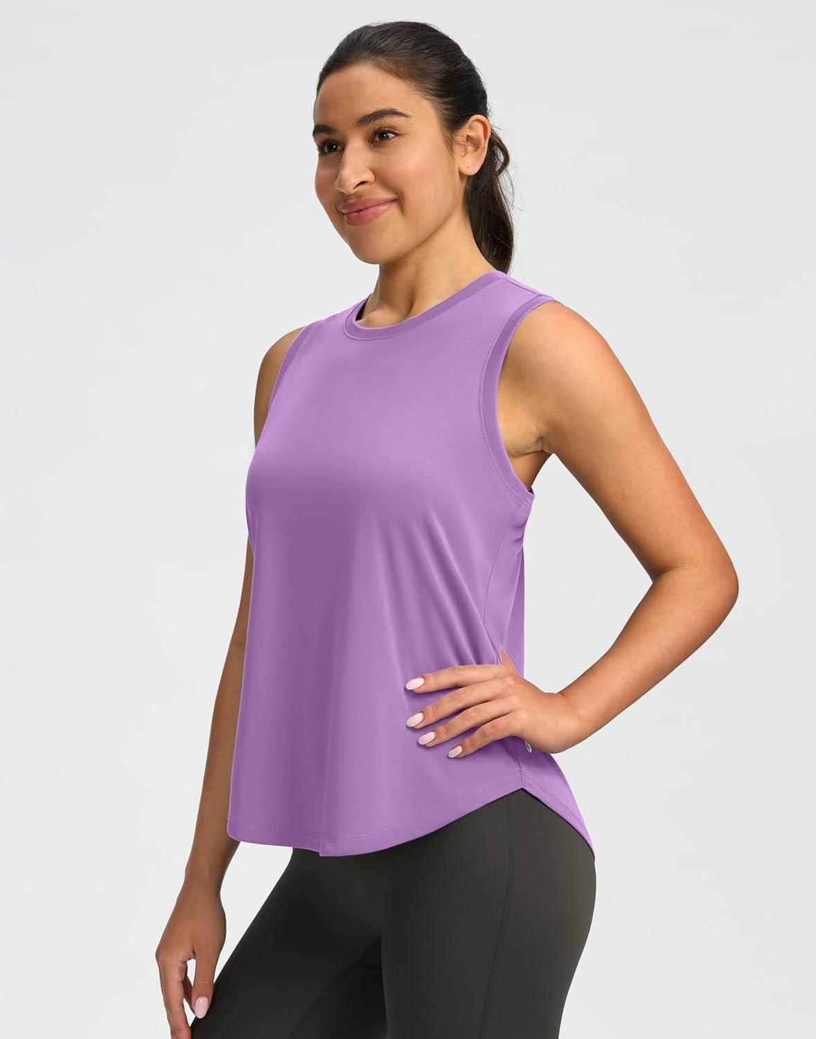 imageSANTINY Womens Sleeveless Workout Tops Lightweight Tennis Yoga Gym Athletic Running Shirts Racerback Tank Tops for WomenLight Purple
