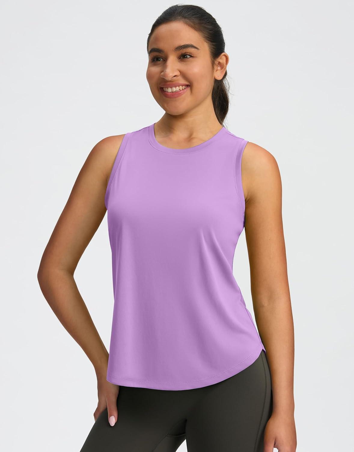 imageSANTINY Womens Sleeveless Workout Tops Lightweight Tennis Yoga Gym Athletic Running Shirts Racerback Tank Tops for WomenLight Purple