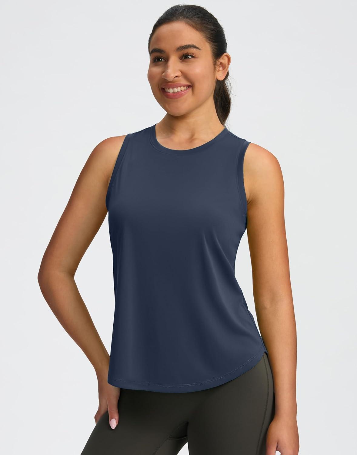 imageSANTINY Womens Sleeveless Workout Tops Lightweight Tennis Yoga Gym Athletic Running Shirts Racerback Tank Tops for WomenNavy