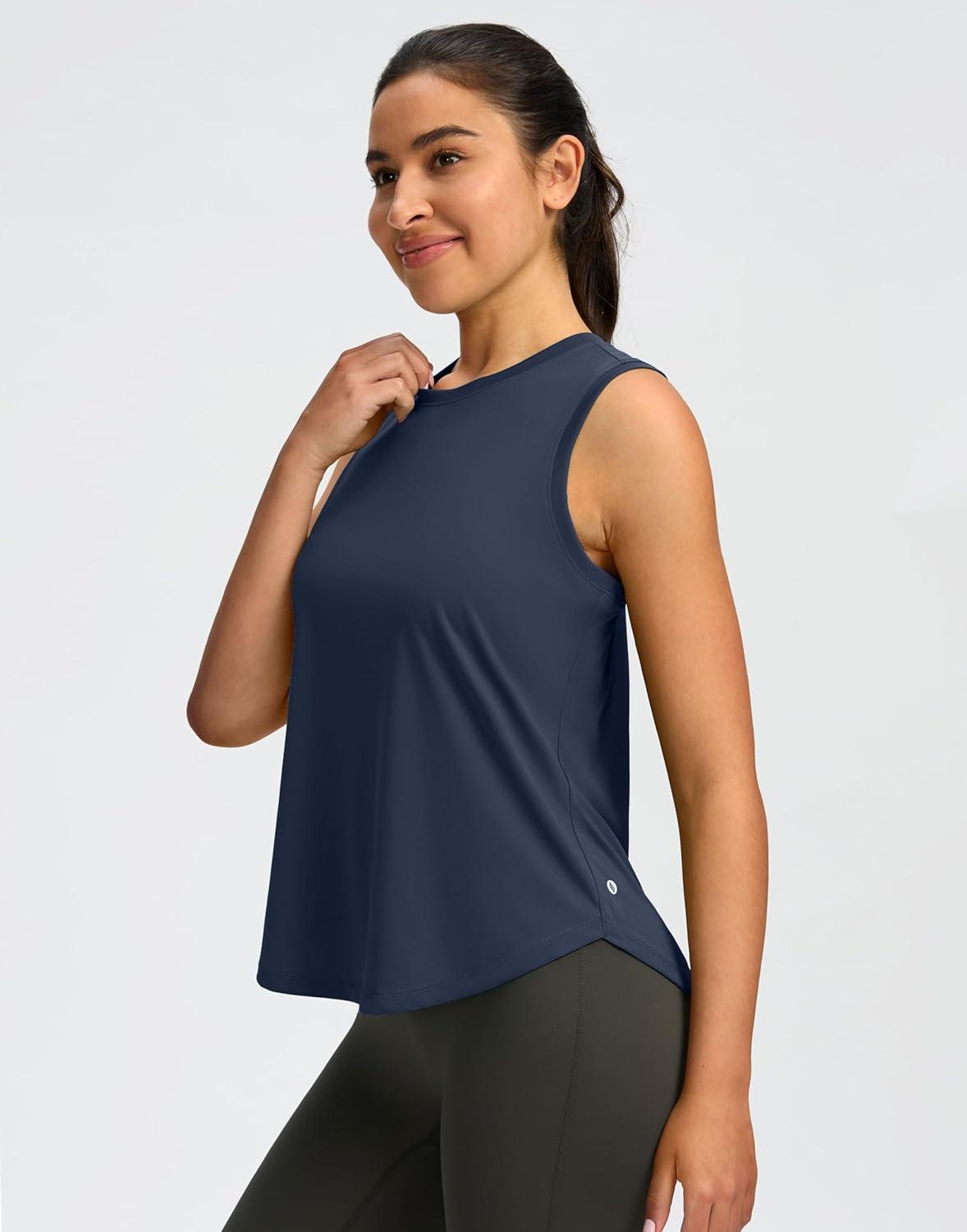 imageSANTINY Womens Sleeveless Workout Tops Lightweight Tennis Yoga Gym Athletic Running Shirts Racerback Tank Tops for WomenNavy