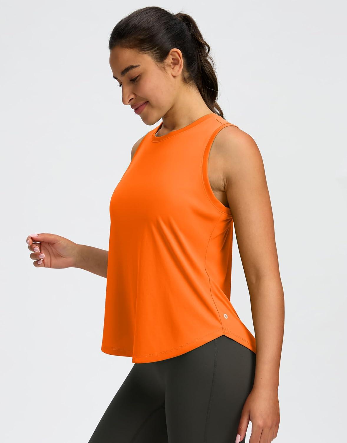 imageSANTINY Womens Sleeveless Workout Tops Lightweight Tennis Yoga Gym Athletic Running Shirts Racerback Tank Tops for WomenOrange