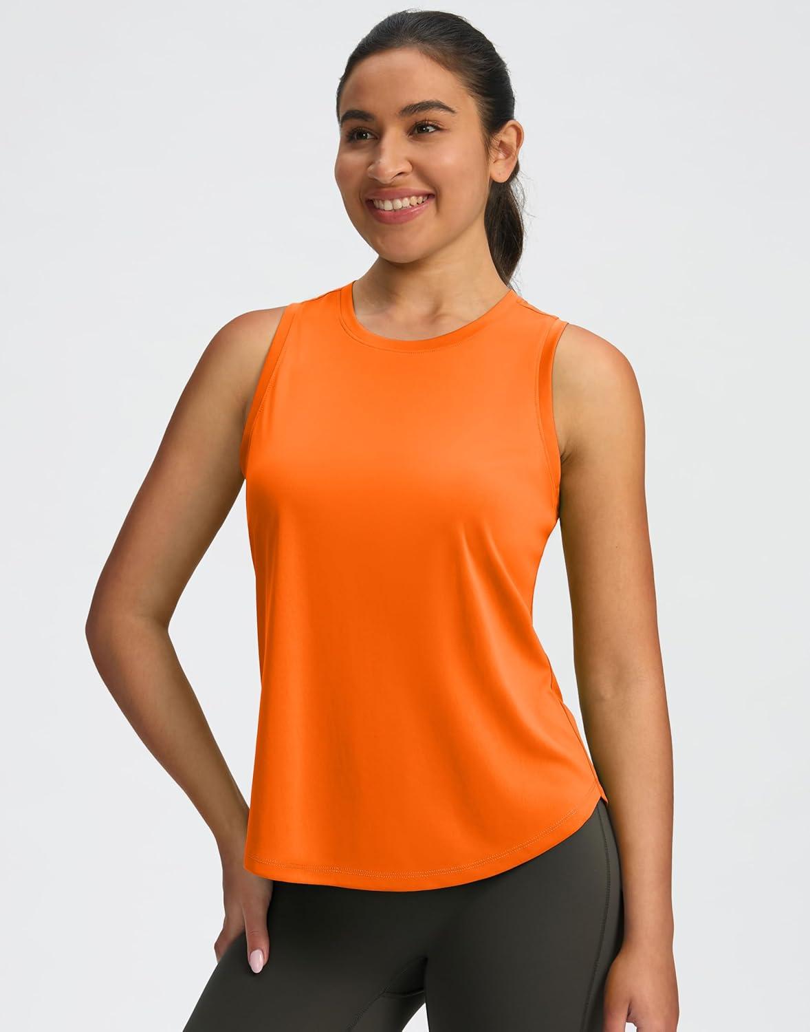 imageSANTINY Womens Sleeveless Workout Tops Lightweight Tennis Yoga Gym Athletic Running Shirts Racerback Tank Tops for WomenOrange