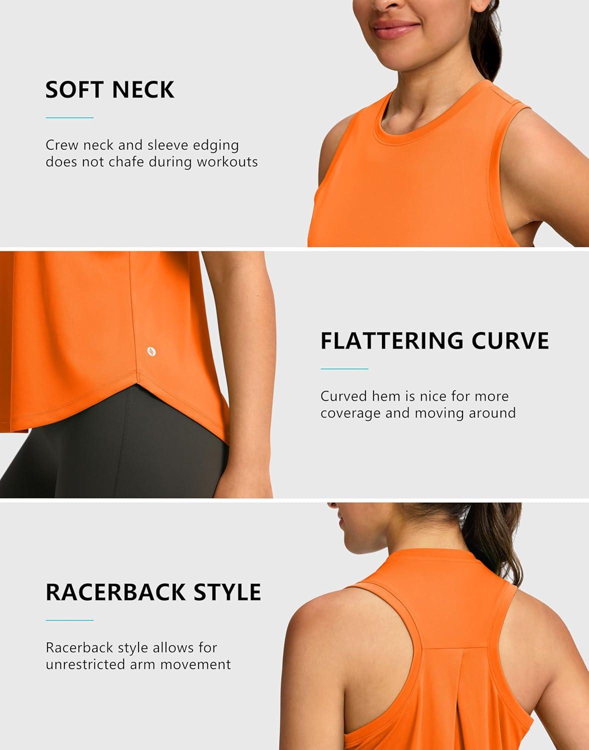 imageSANTINY Womens Sleeveless Workout Tops Lightweight Tennis Yoga Gym Athletic Running Shirts Racerback Tank Tops for WomenOrange