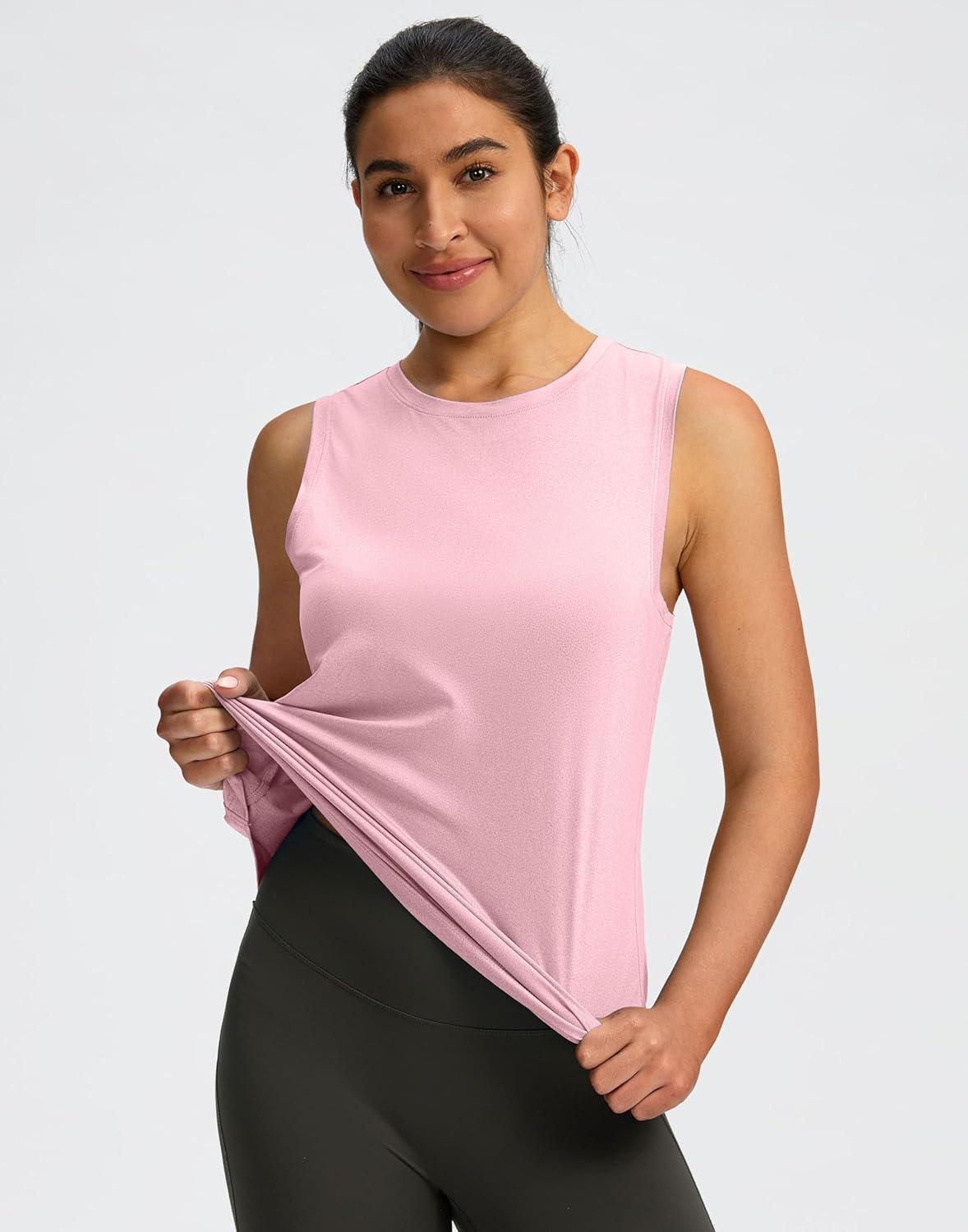 imageSANTINY Womens Sleeveless Workout Tops Lightweight Tennis Yoga Gym Athletic Running Shirts Racerback Tank Tops for WomenPink