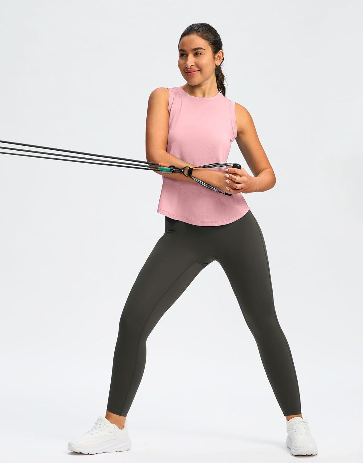 imageSANTINY Womens Sleeveless Workout Tops Lightweight Tennis Yoga Gym Athletic Running Shirts Racerback Tank Tops for WomenPink