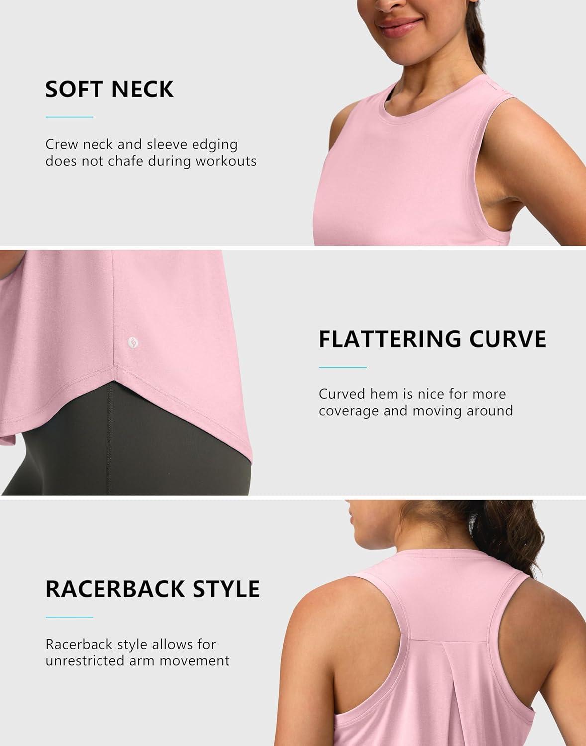 imageSANTINY Womens Sleeveless Workout Tops Lightweight Tennis Yoga Gym Athletic Running Shirts Racerback Tank Tops for WomenPink