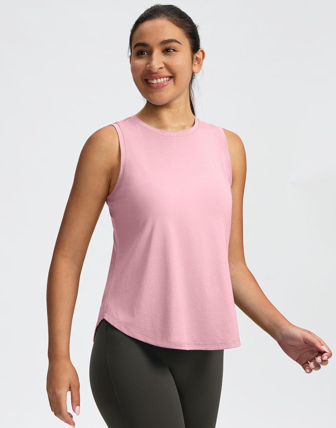 imageSANTINY Womens Sleeveless Workout Tops Lightweight Tennis Yoga Gym Athletic Running Shirts Racerback Tank Tops for WomenPink