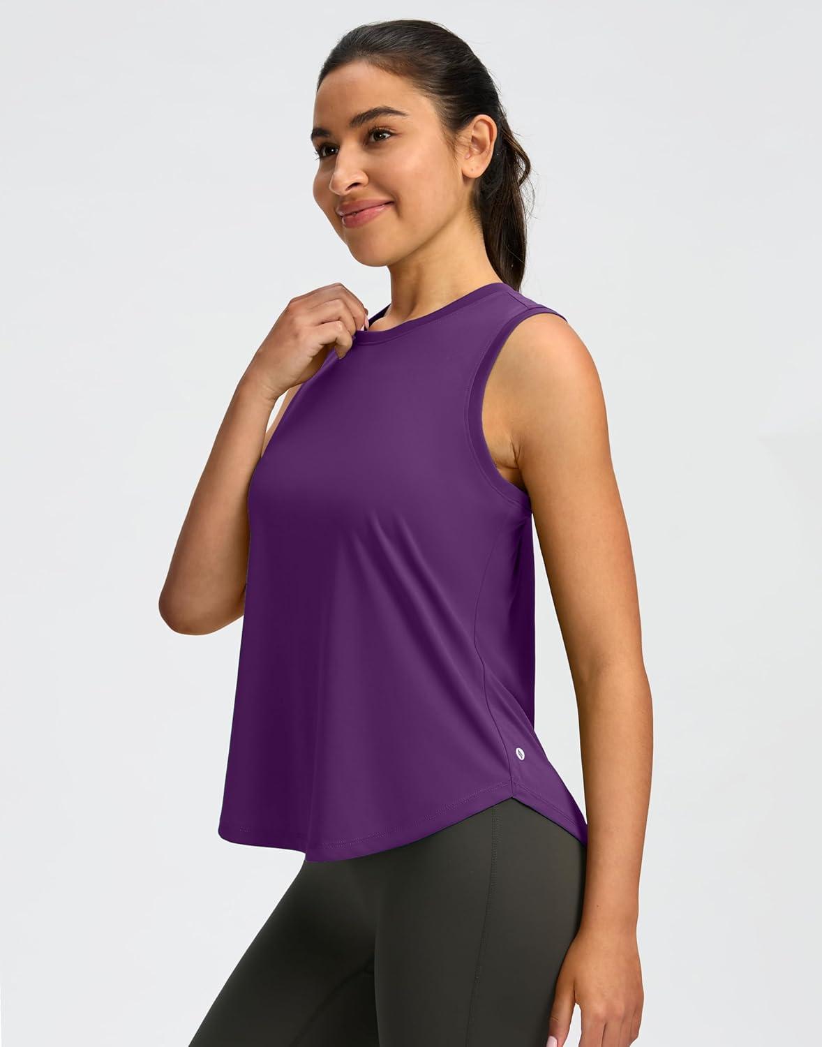 imageSANTINY Womens Sleeveless Workout Tops Lightweight Tennis Yoga Gym Athletic Running Shirts Racerback Tank Tops for WomenPurple