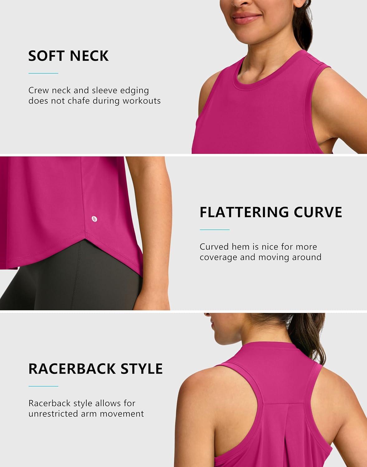 imageSANTINY Womens Sleeveless Workout Tops Lightweight Tennis Yoga Gym Athletic Running Shirts Racerback Tank Tops for WomenRose