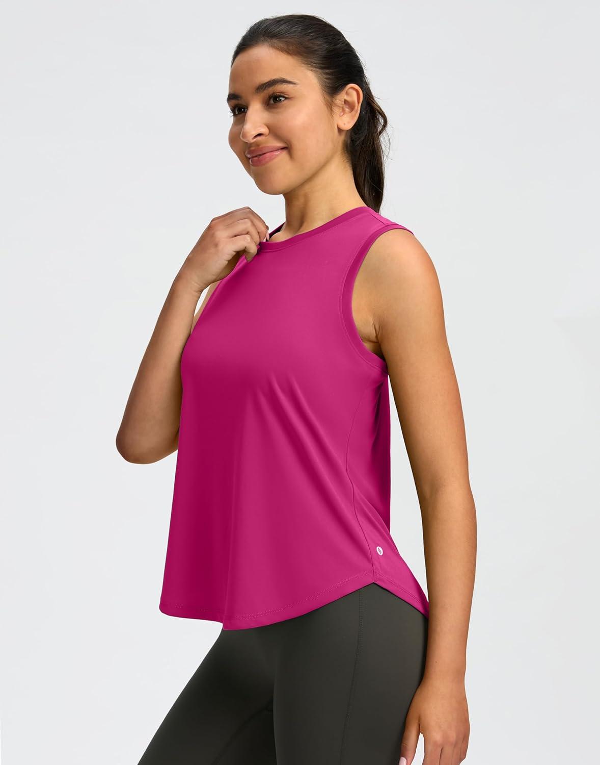 imageSANTINY Womens Sleeveless Workout Tops Lightweight Tennis Yoga Gym Athletic Running Shirts Racerback Tank Tops for WomenRose