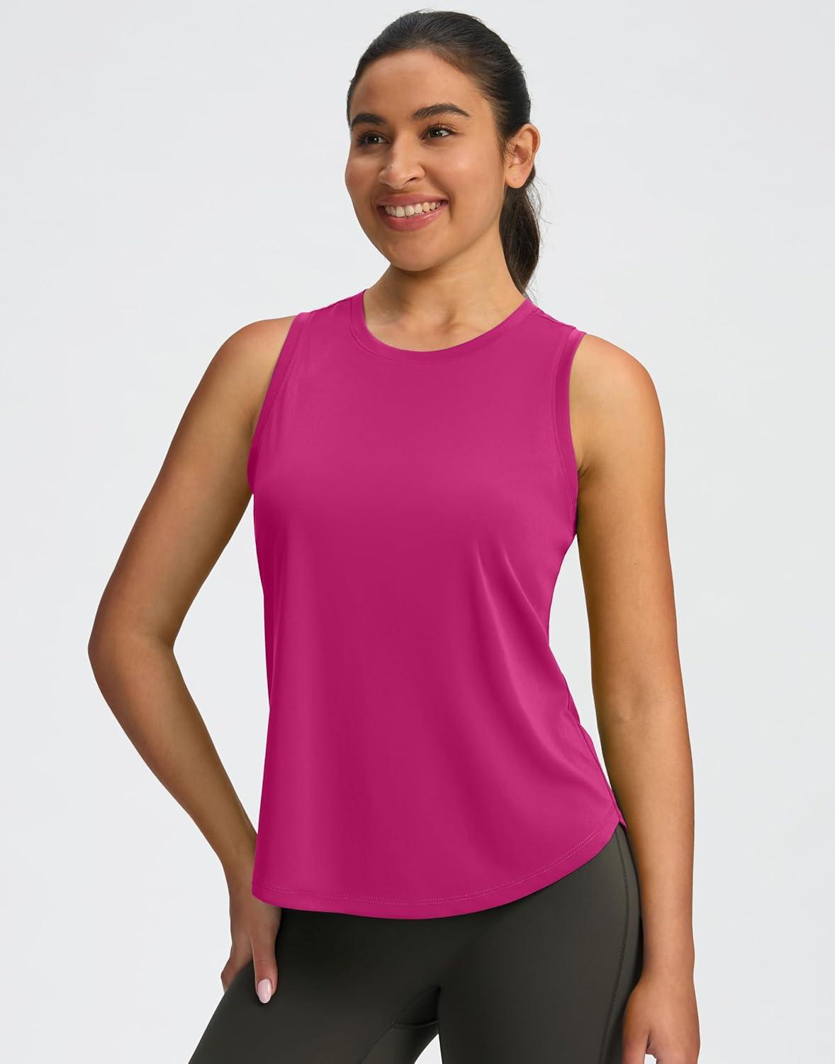 imageSANTINY Womens Sleeveless Workout Tops Lightweight Tennis Yoga Gym Athletic Running Shirts Racerback Tank Tops for WomenRose