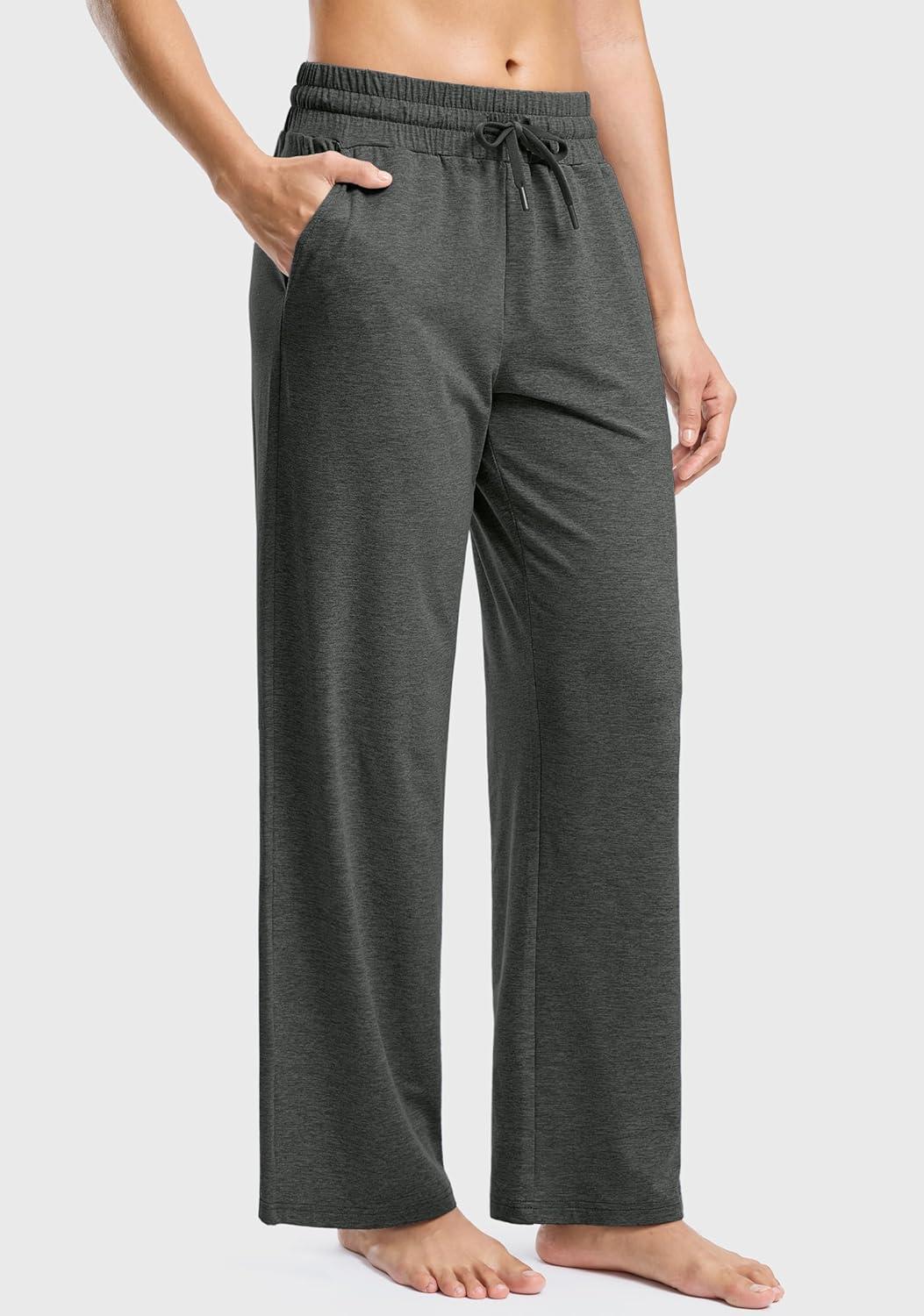 imageSANTINY Womens Soft Sweatpants Yoga Lounge Casual Pants Stretch Open Bottom Sweat Pants for Women with PocketsCharcoal