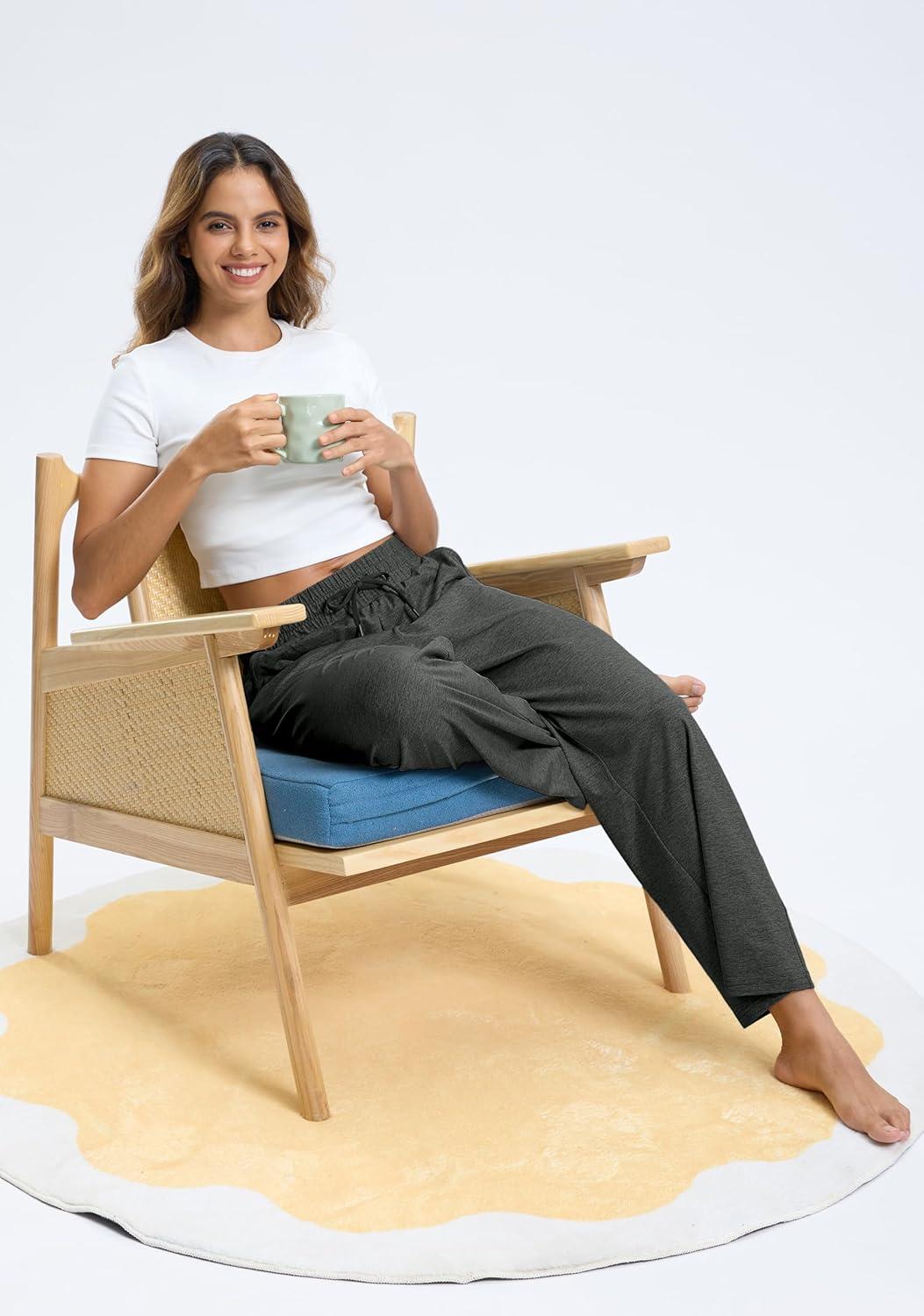 imageSANTINY Womens Soft Sweatpants Yoga Lounge Casual Pants Stretch Open Bottom Sweat Pants for Women with PocketsCharcoal