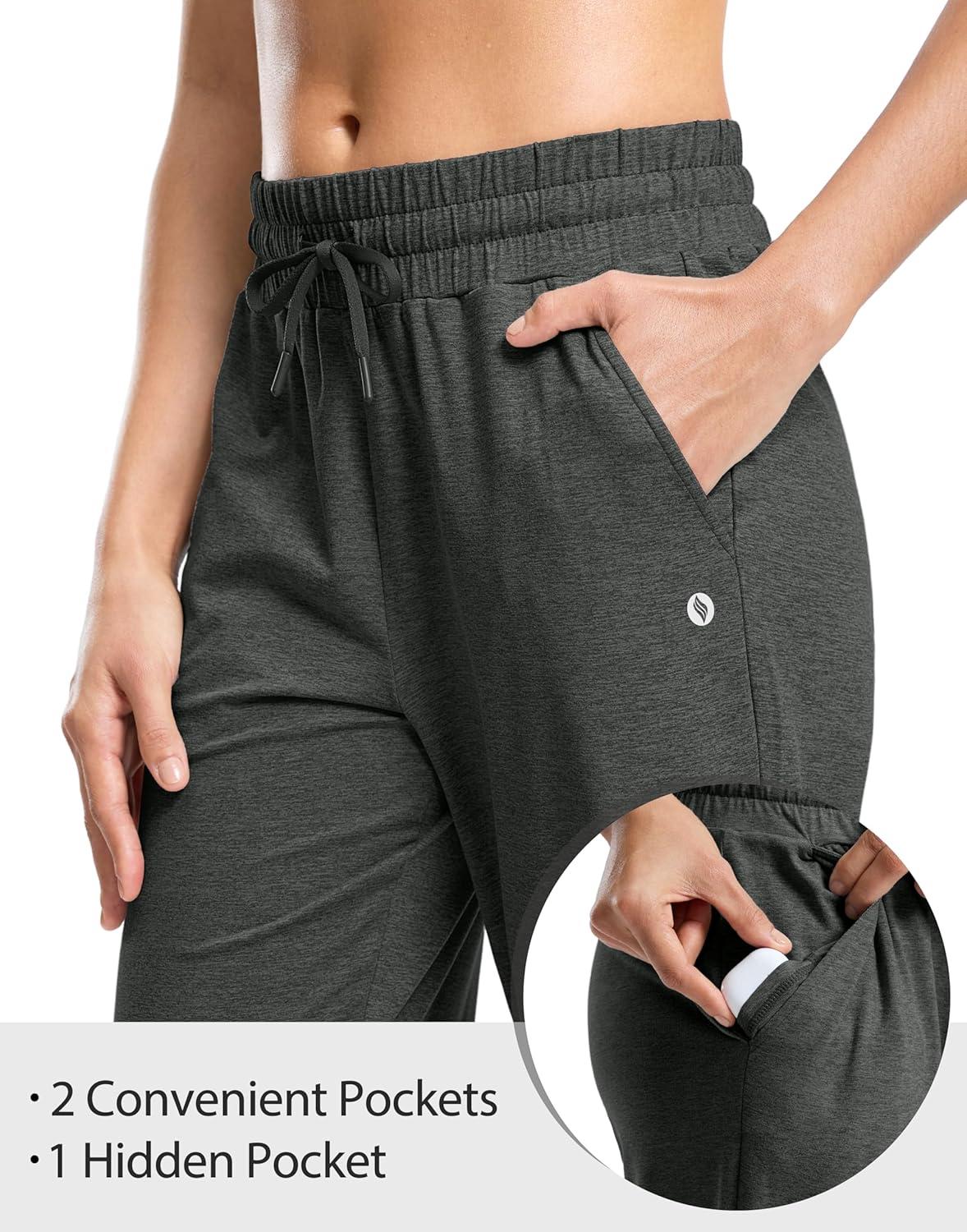 imageSANTINY Womens Soft Sweatpants Yoga Lounge Casual Pants Stretch Open Bottom Sweat Pants for Women with PocketsCharcoal