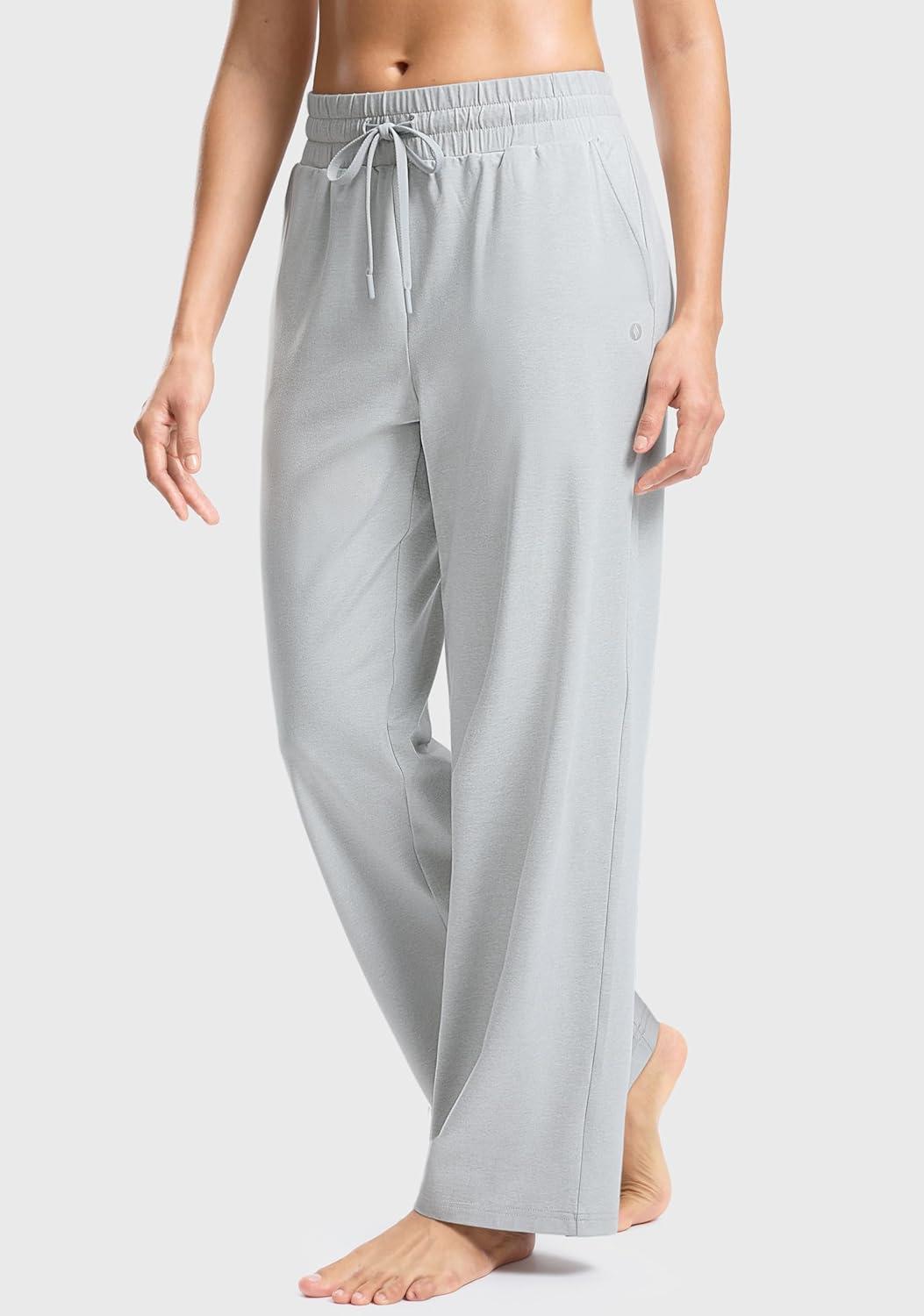 imageSANTINY Womens Soft Sweatpants Yoga Lounge Casual Pants Stretch Open Bottom Sweat Pants for Women with PocketsLight Grey