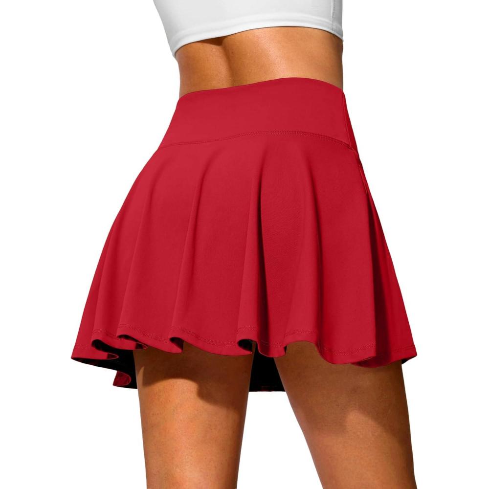 imageSANTINY 14quot Tennis Skirt Golf Skorts with Pockets Tummy Control Shorts Pleated Skirts for Women Athletic Dressy CasualRed