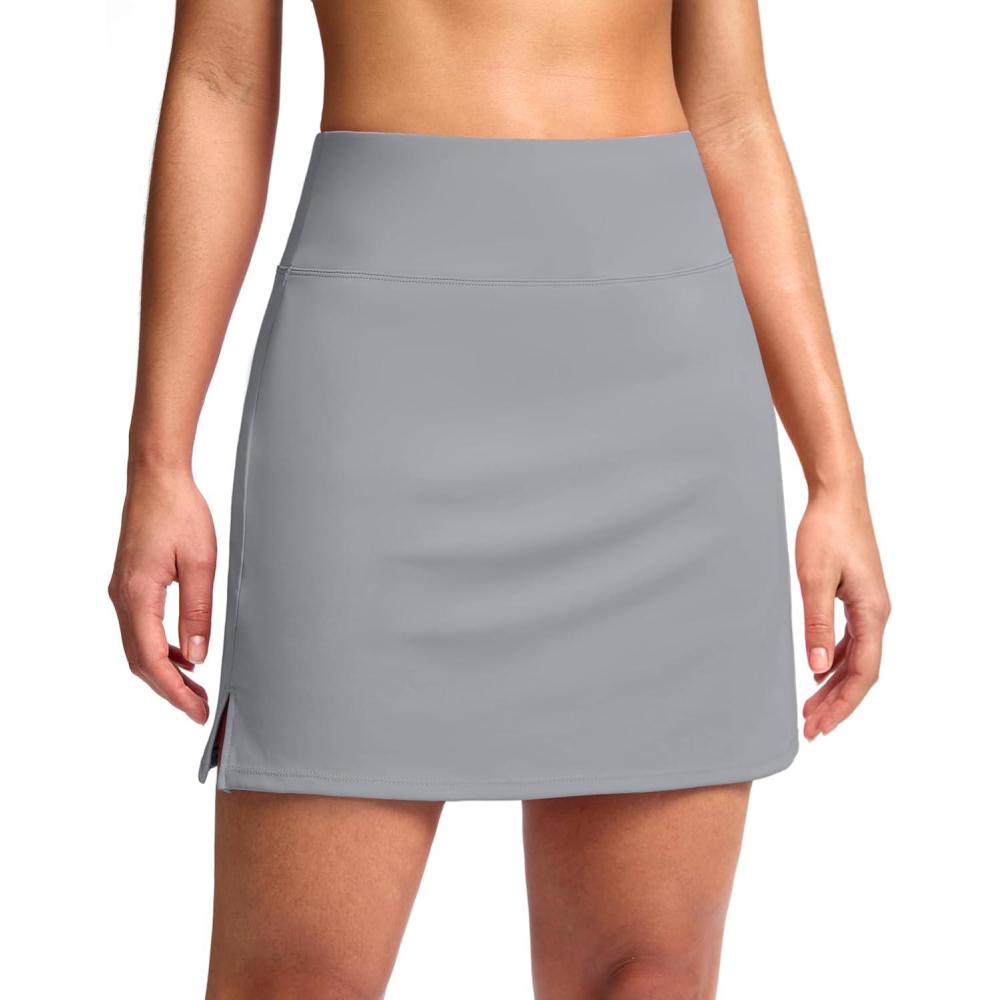 imageSANTINY 16quot Skorts for Women with 2 Pockets High Waisted A Line Pickleball Golf Skort Casual Athletic Tennis SkirtLight Grey