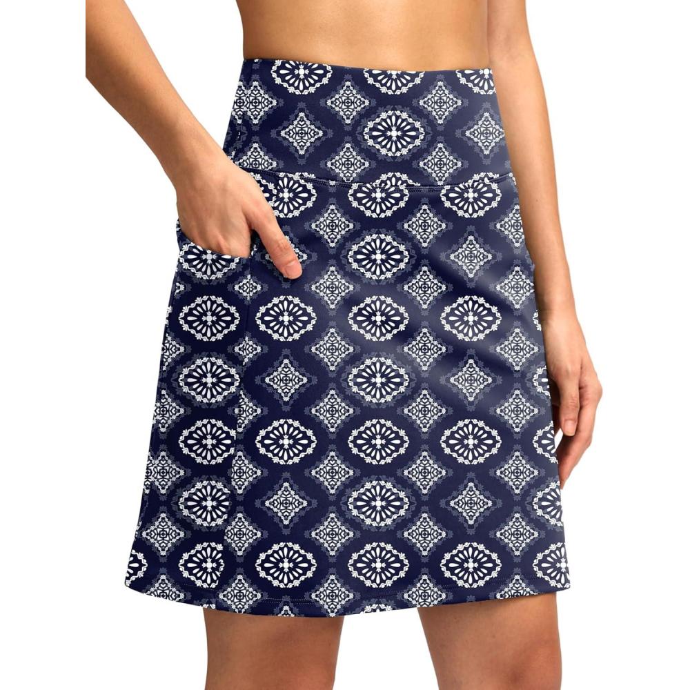 imageSANTINY 18quot Skorts for Women with 4 Pockets High Waist Long Athletic Tennis Skirt Golf Skort Dressy CasualNavy Pattern