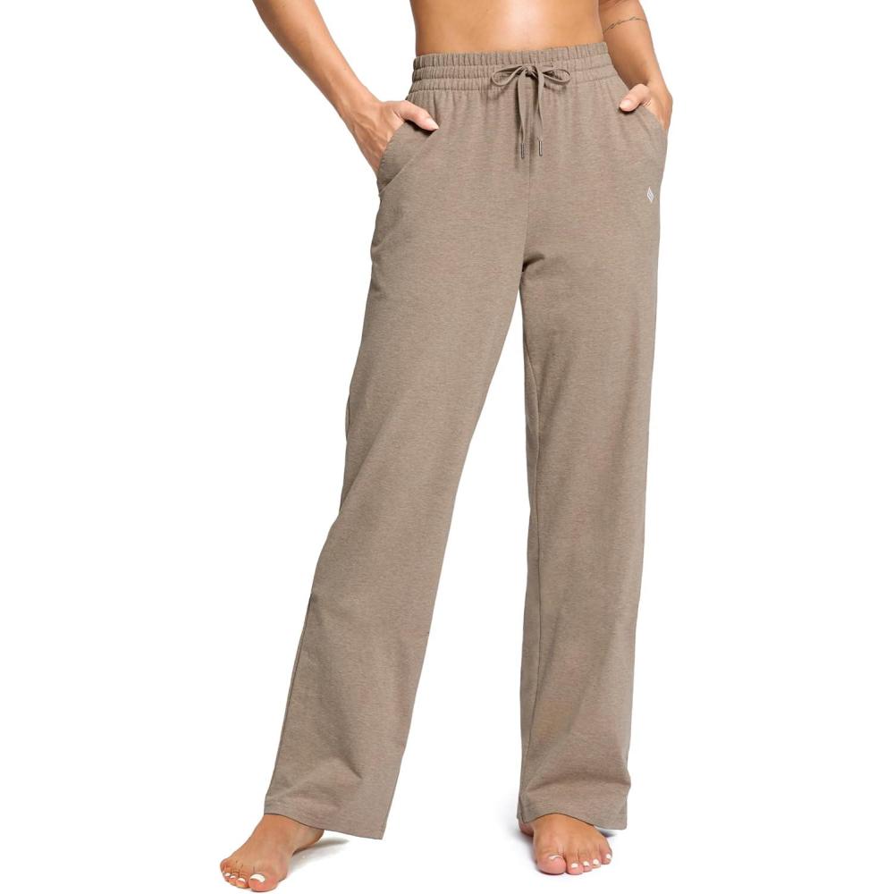 imageSANTINY 31quot33quot35quot Womens Tall Cotton Sweatspants Yoga Lounge Casual Pants Open Bottom Sweat Pants for Women with PocketsKhaki