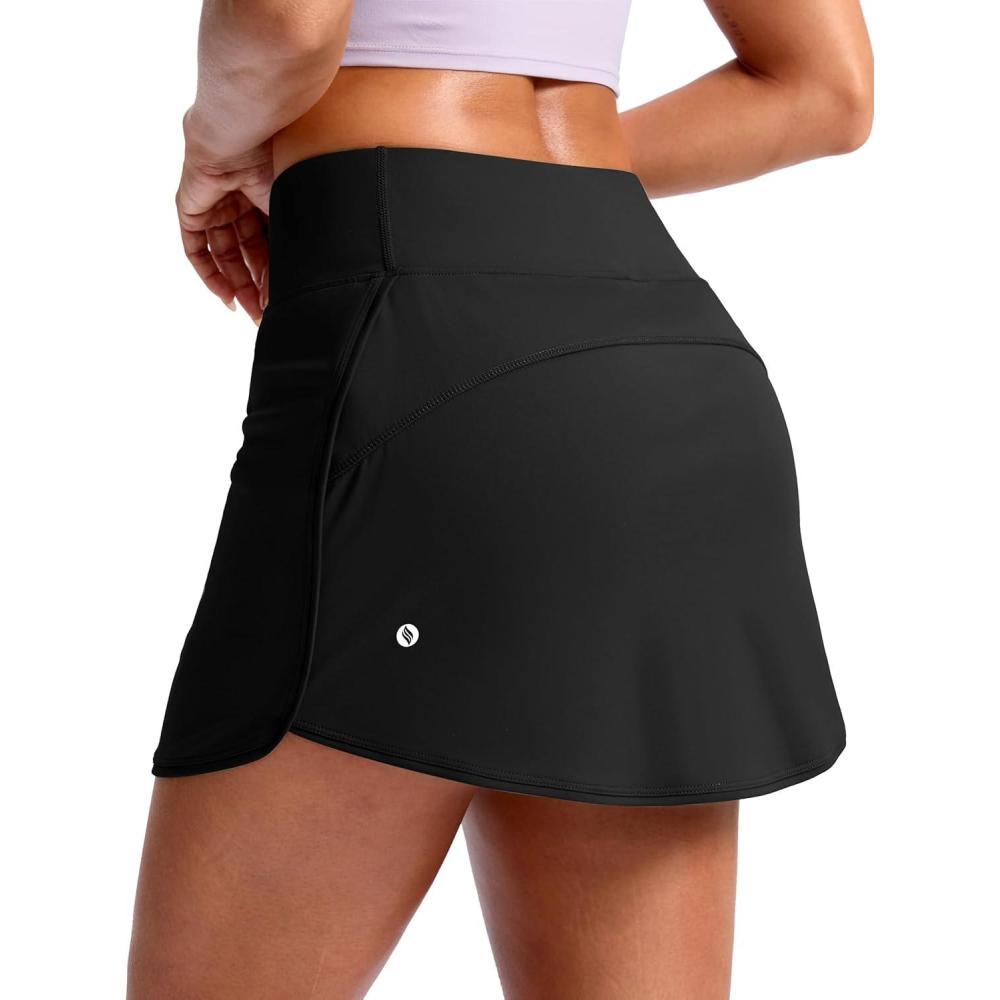 imageSANTINY Skorts for Women with Pockets High Waisted Golf Skirts with Shorts A Line Athletic Tennis Skirt for Casual PickleballBlack
