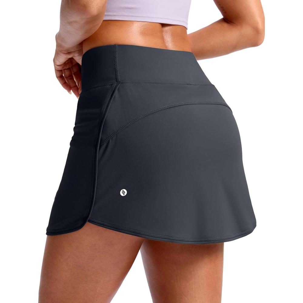 imageSANTINY Skorts for Women with Pockets High Waisted Golf Skirts with Shorts A Line Athletic Tennis Skirt for Casual PickleballDark Grey