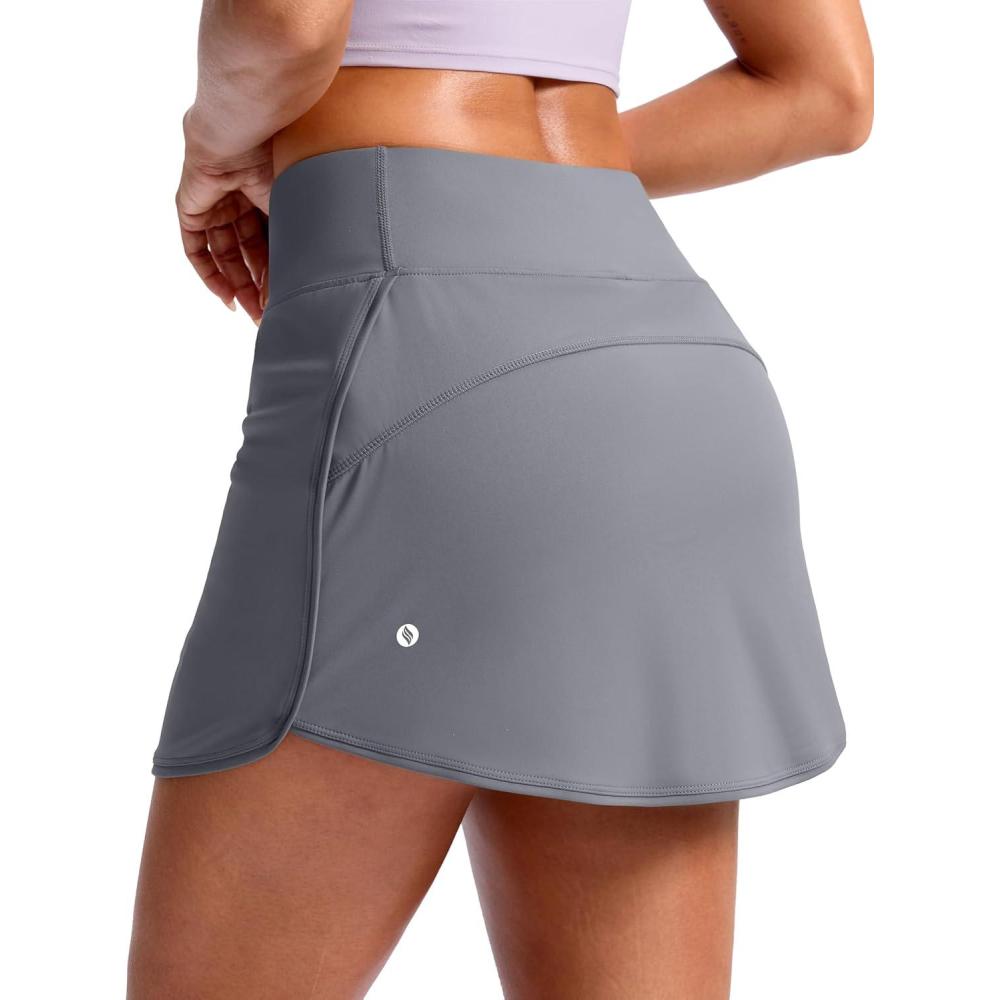 imageSANTINY Skorts for Women with Pockets High Waisted Golf Skirts with Shorts A Line Athletic Tennis Skirt for Casual PickleballLight Grey