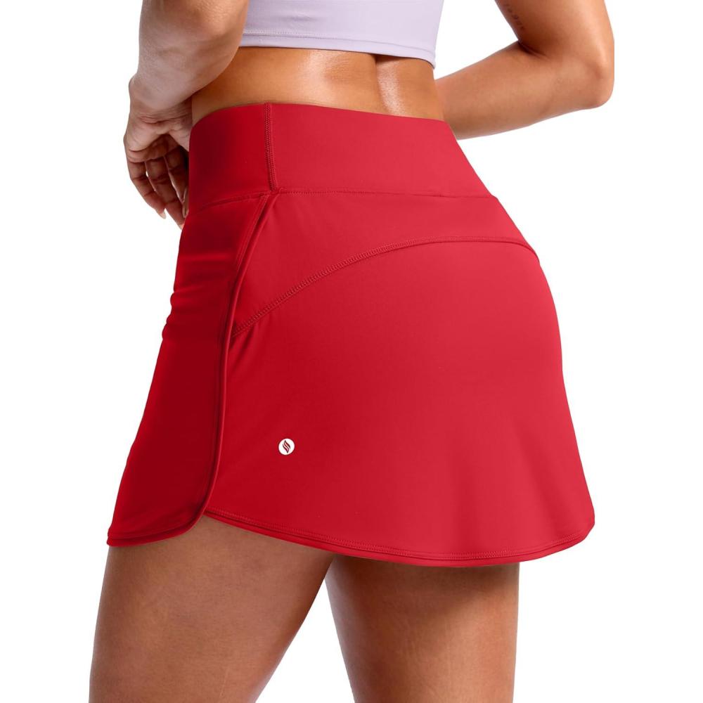 imageSANTINY Skorts for Women with Pockets High Waisted Golf Skirts with Shorts A Line Athletic Tennis Skirt for Casual PickleballRed