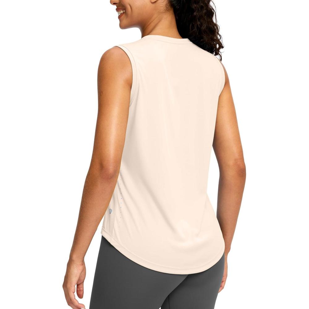 imageSANTINY Sleeveless Workout Tops for Women Breathable Lightweight Athletic Running Tank Tops Active Tennis Yoga ShirtsBeige