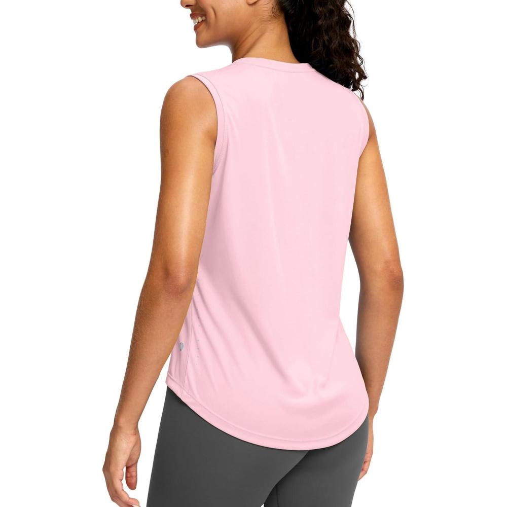 imageSANTINY Sleeveless Workout Tops for Women Breathable Lightweight Athletic Running Tank Tops Active Tennis Yoga ShirtsHeatherpeachred