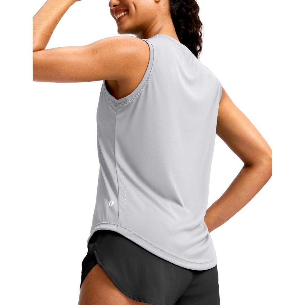 imageSANTINY Sleeveless Workout Tops for Women Breathable Lightweight Athletic Running Tank Tops Active Tennis Yoga ShirtsLight Grey
