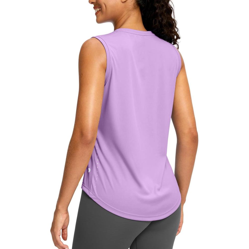 imageSANTINY Sleeveless Workout Tops for Women Breathable Lightweight Athletic Running Tank Tops Active Tennis Yoga ShirtsLight Purple