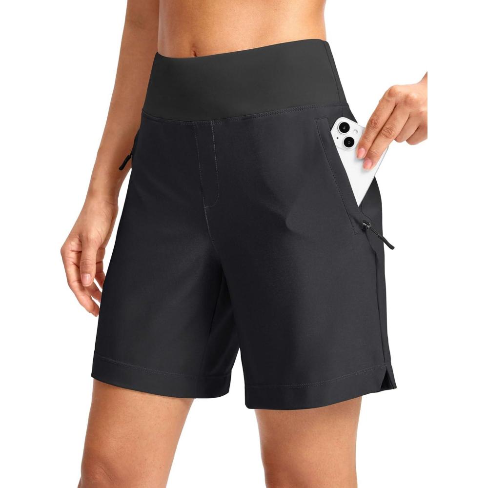 imageSANTINY Womens 5 7Hiking Shorts with 3 Zipper Pockets Lightweight Quick Dry Golf Shorts for Women Athletic WalkingBlack