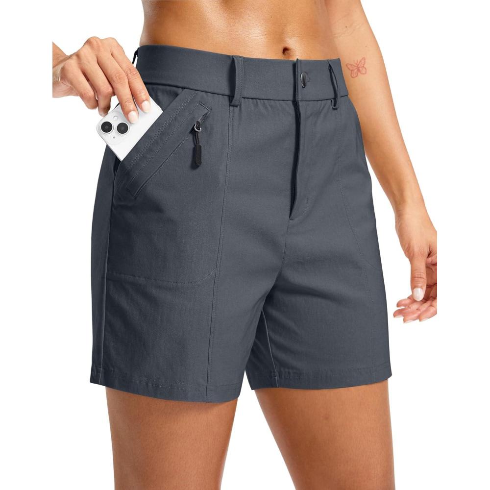 imageSANTINY Womens 5quot Hiking Golf Shorts Quick Dry Stretch Casual Work Shorts with Pockets for Women Walking Travel SummerDark Grey