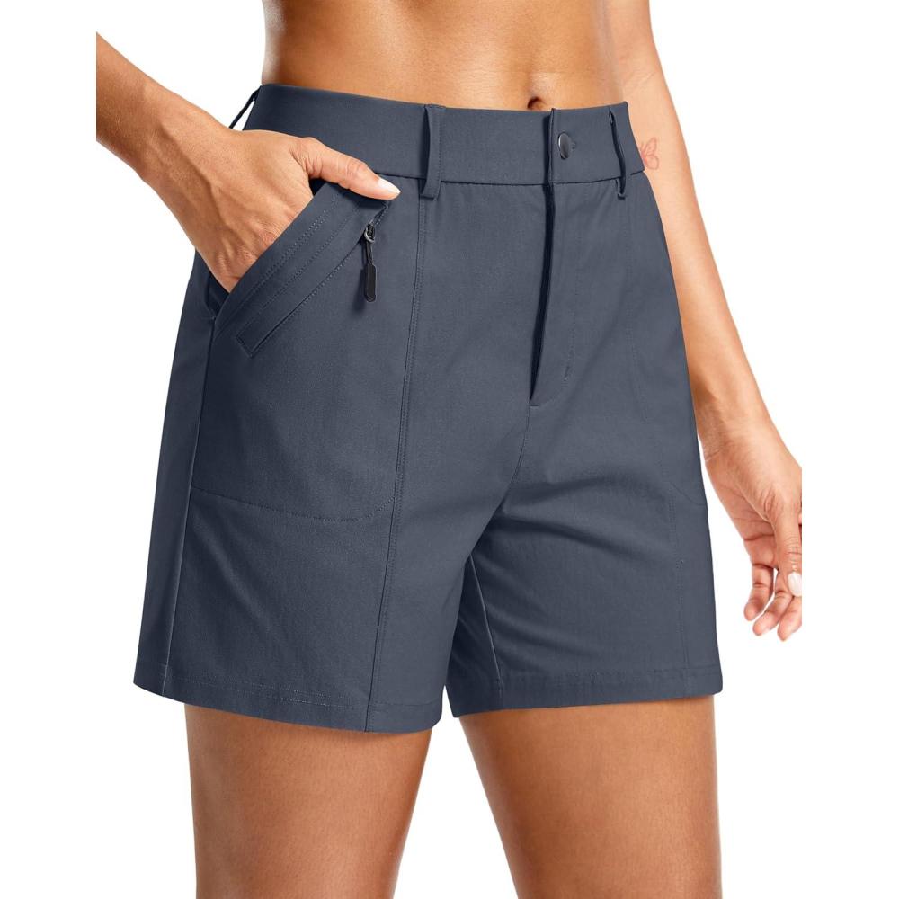 imageSANTINY Womens 5quot Hiking Golf Shorts Quick Dry Stretch Casual Work Shorts with Pockets for Women Walking Travel SummerDusty Blue