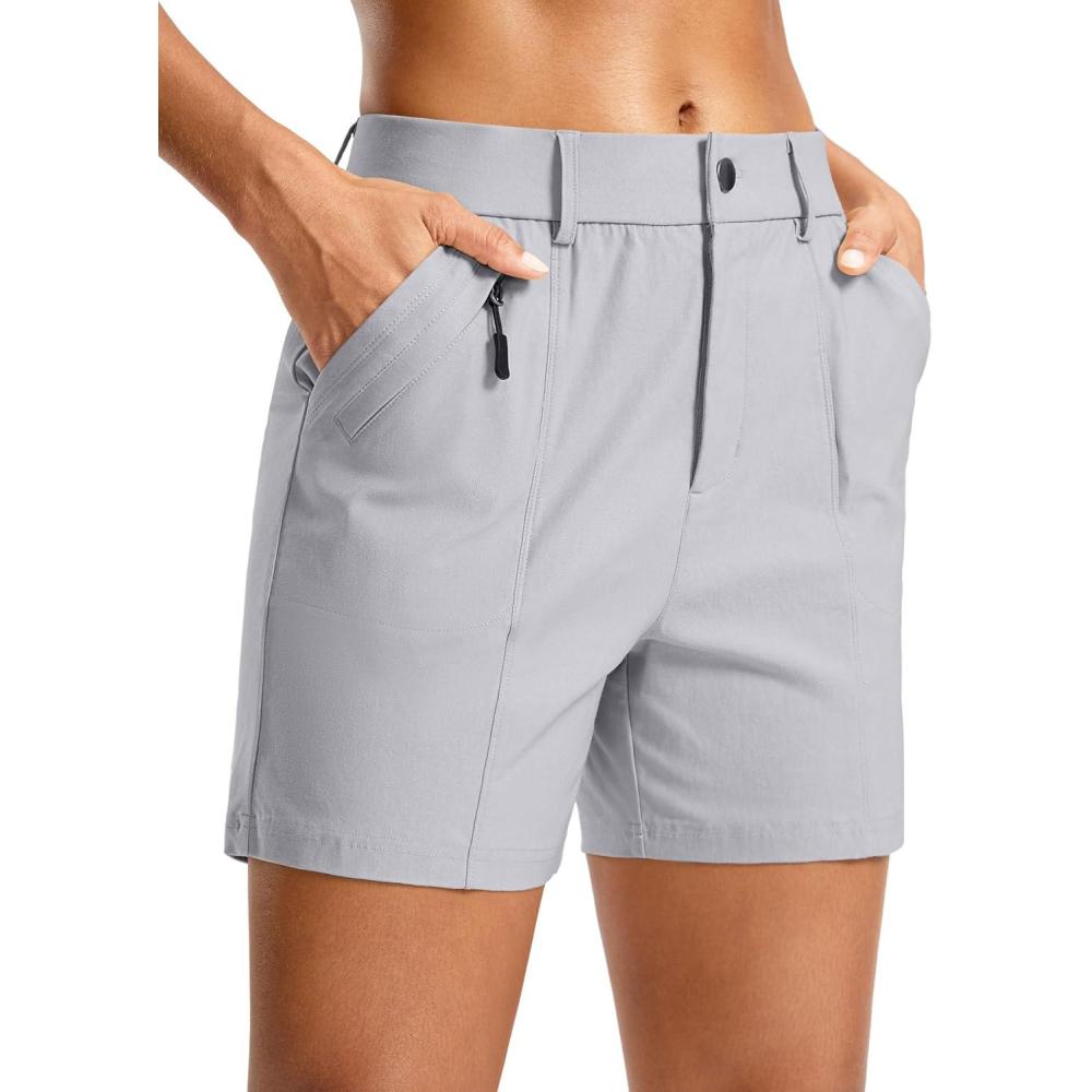 imageSANTINY Womens 5quot Hiking Golf Shorts Quick Dry Stretch Casual Work Shorts with Pockets for Women Walking Travel SummerLight Grey