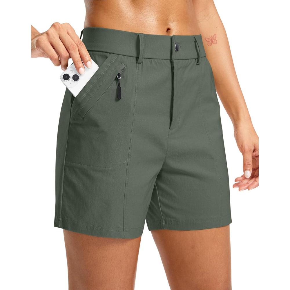 imageSANTINY Womens 5quot Hiking Golf Shorts Quick Dry Stretch Casual Work Shorts with Pockets for Women Walking Travel SummerSage Green