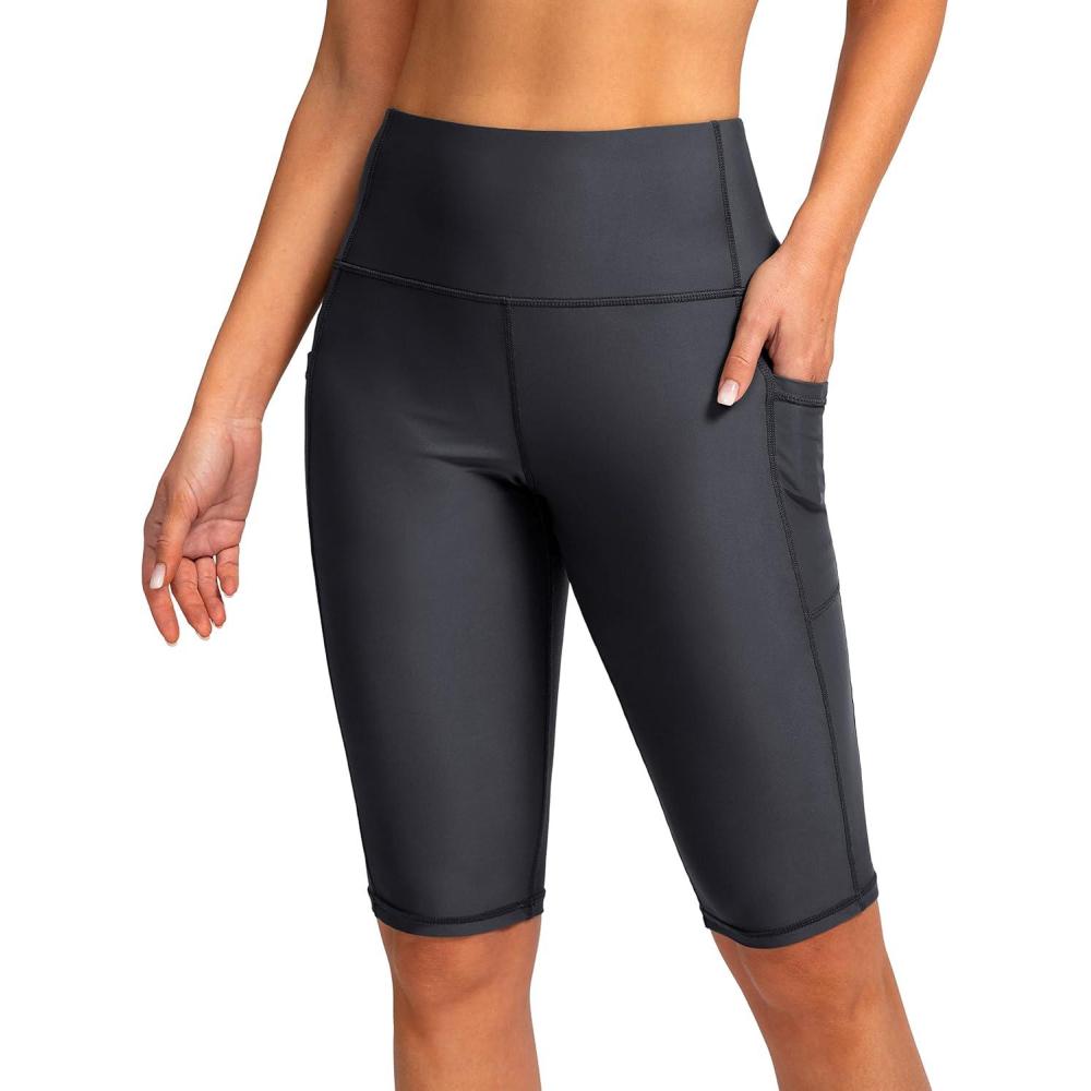 imageSANTINY Womens 812 High Waisted Swim Shorts with Pockets UPF50 Long Board Swimming Shorts for Women with Liner12ingrey