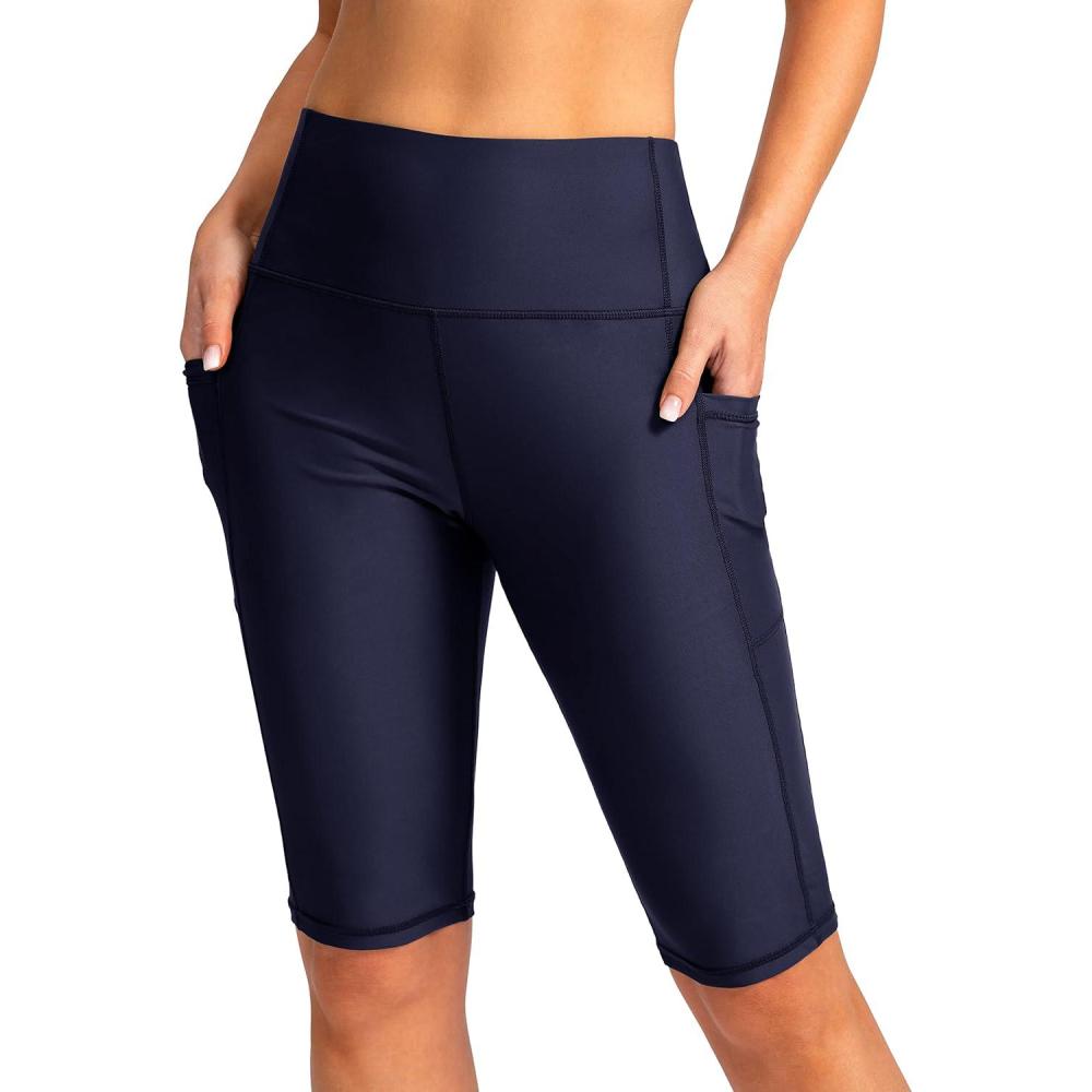 imageSANTINY Womens 812 High Waisted Swim Shorts with Pockets UPF50 Long Board Swimming Shorts for Women with Liner12innavy