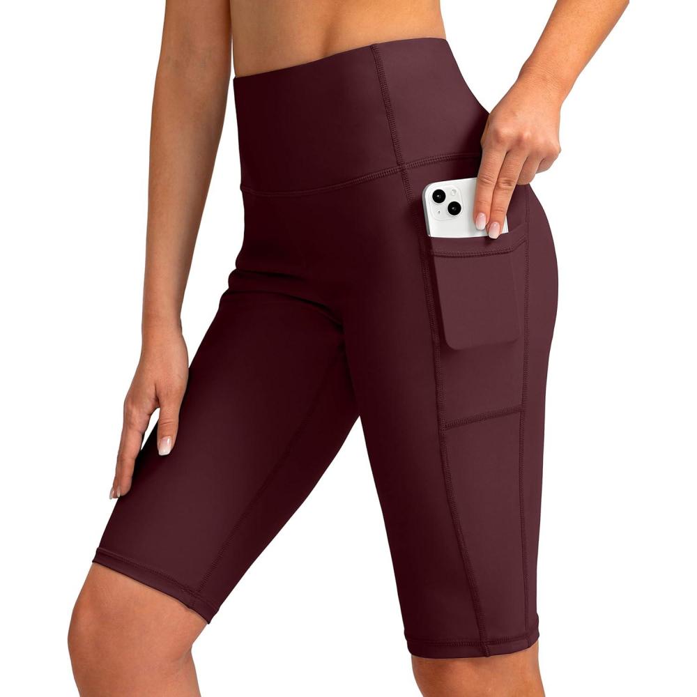 imageSANTINY Womens 812 High Waisted Swim Shorts with Pockets UPF50 Long Board Swimming Shorts for Women with Liner12inwine