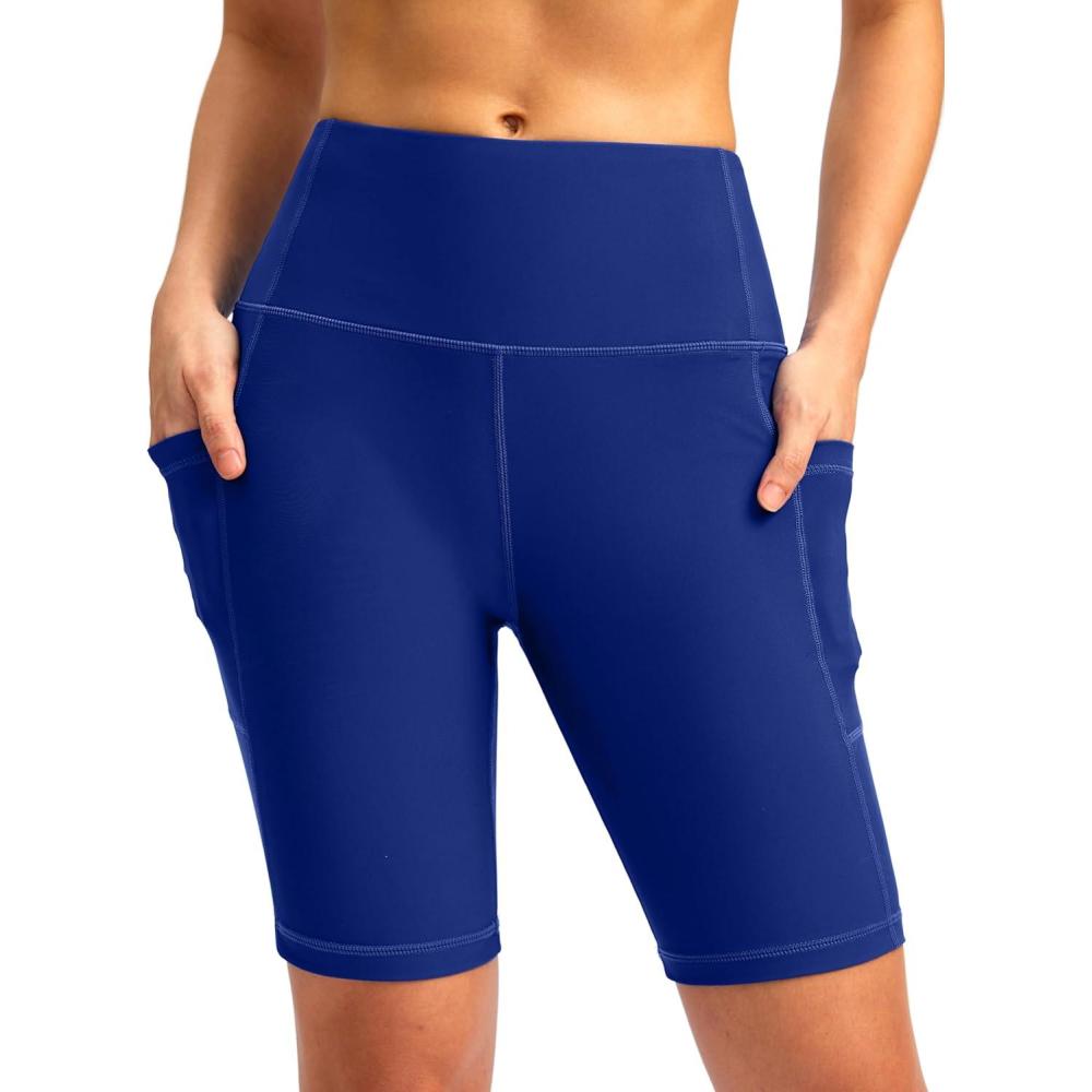 imageSANTINY Womens 812 High Waisted Swim Shorts with Pockets UPF50 Long Board Swimming Shorts for Women with Liner8indeep Blue