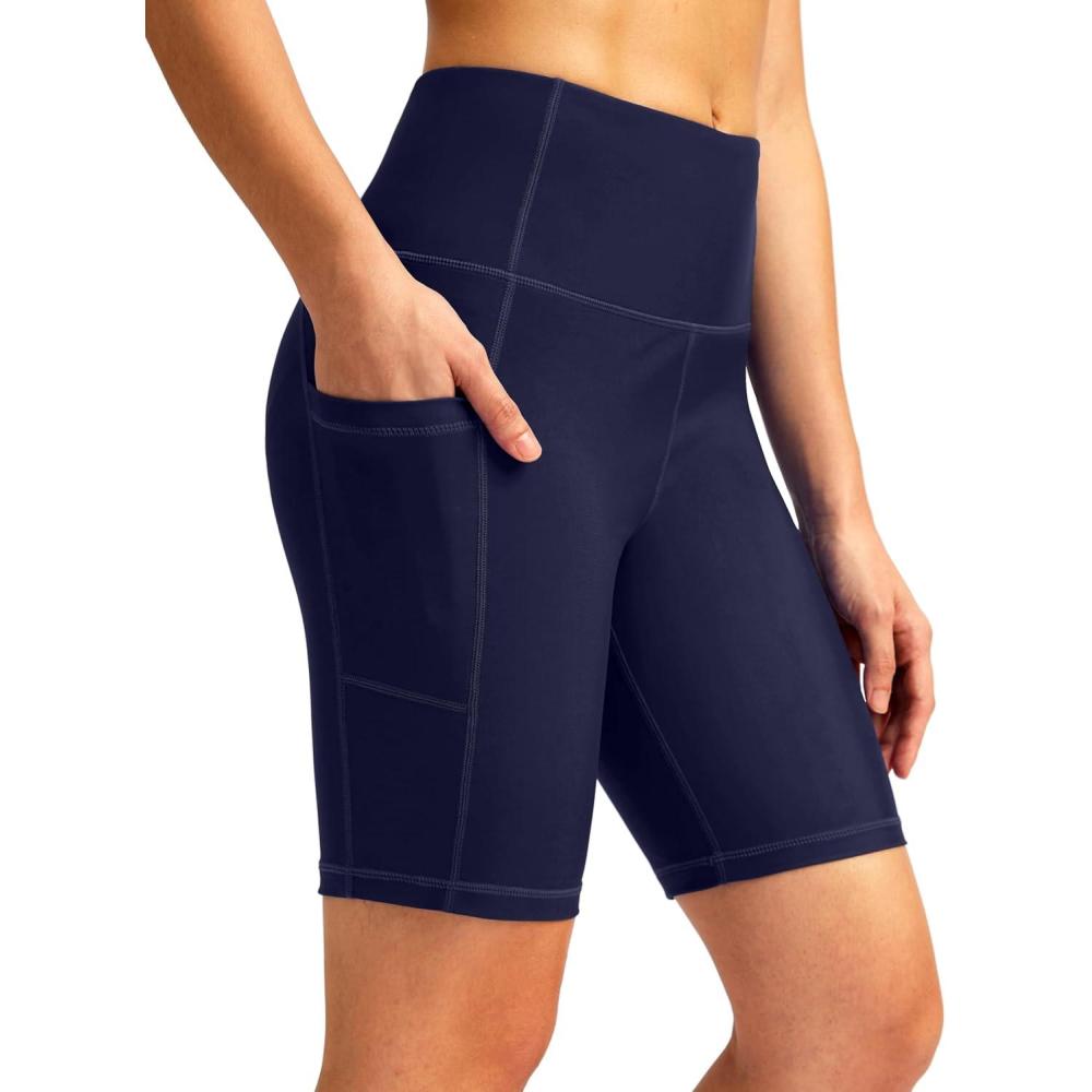 imageSANTINY Womens 812 High Waisted Swim Shorts with Pockets UPF50 Long Board Swimming Shorts for Women with Liner8innavy