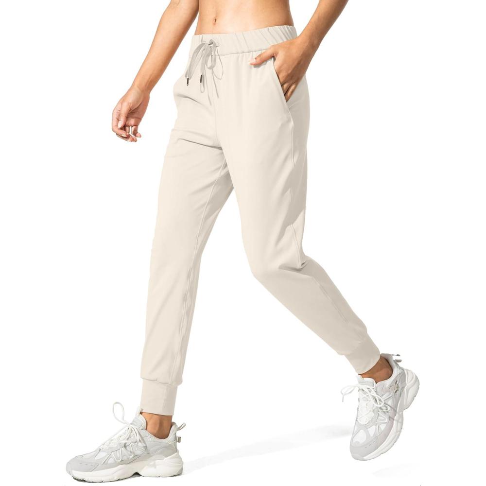 imageSANTINY Womens Joggers Pants Pockets Drawstring Running Sweatpants for Women Lounge Workout JoggingBeige