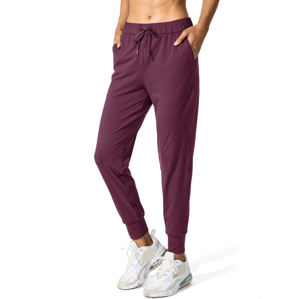 imageSANTINY Womens Joggers Pants Pockets Drawstring Running Sweatpants for Women Lounge Workout JoggingBurgundy