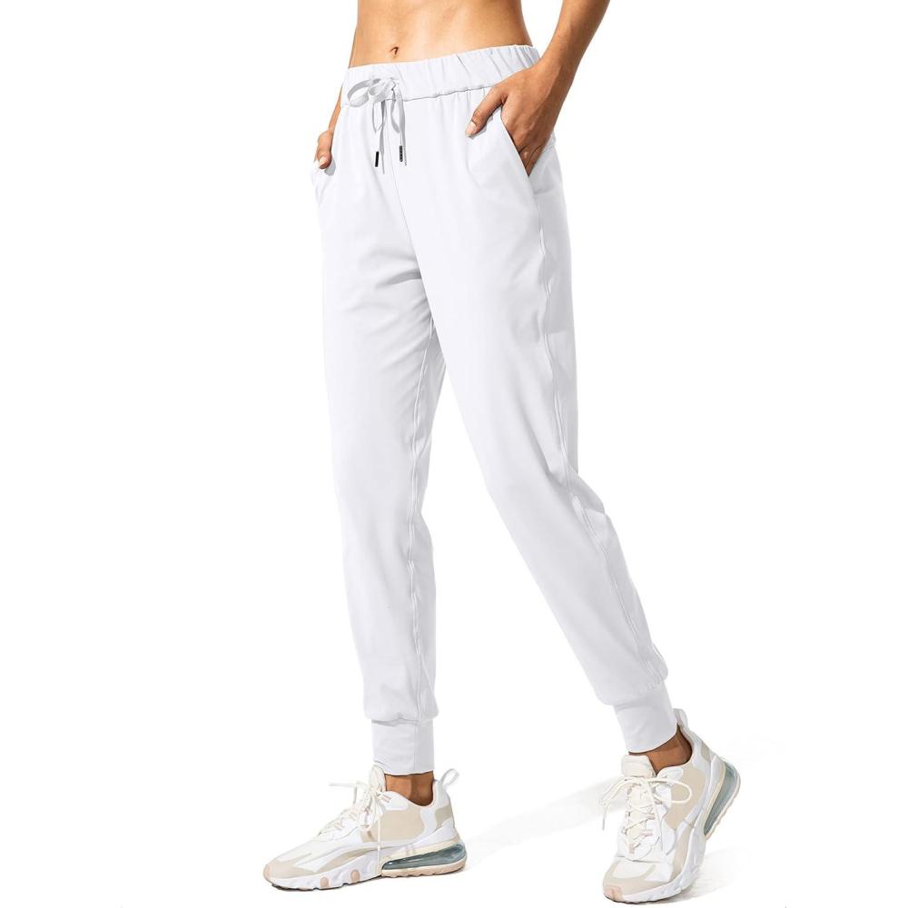 imageSANTINY Womens Joggers Pants Pockets Drawstring Running Sweatpants for Women Lounge Workout JoggingWhite
