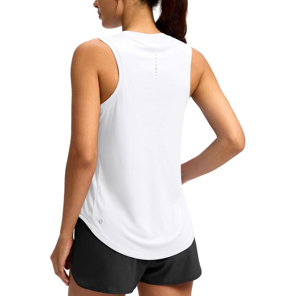 imageSANTINY Womens Sleeveless Workout Tops Lightweight Tennis Yoga Athletic Running Shirts Racerback Tank Tops for WomenA White