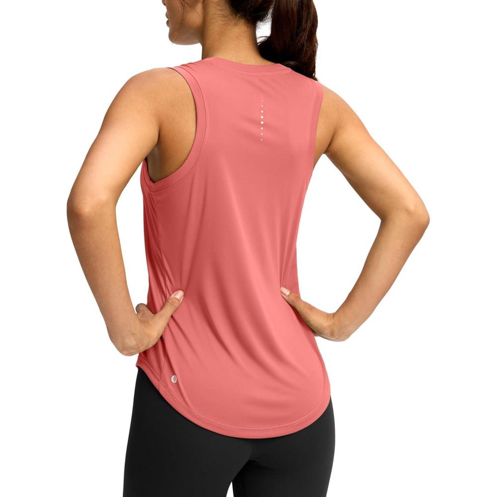 imageSANTINY Womens Sleeveless Workout Tops Lightweight Tennis Yoga Athletic Running Shirts Racerback Tank Tops for WomenCoral